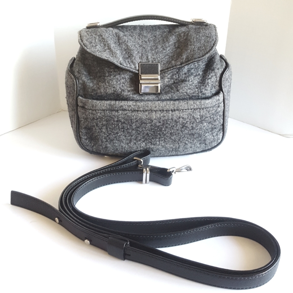Proenza Schouler Gray Felt Crossbody Bag with Black Leather Strap